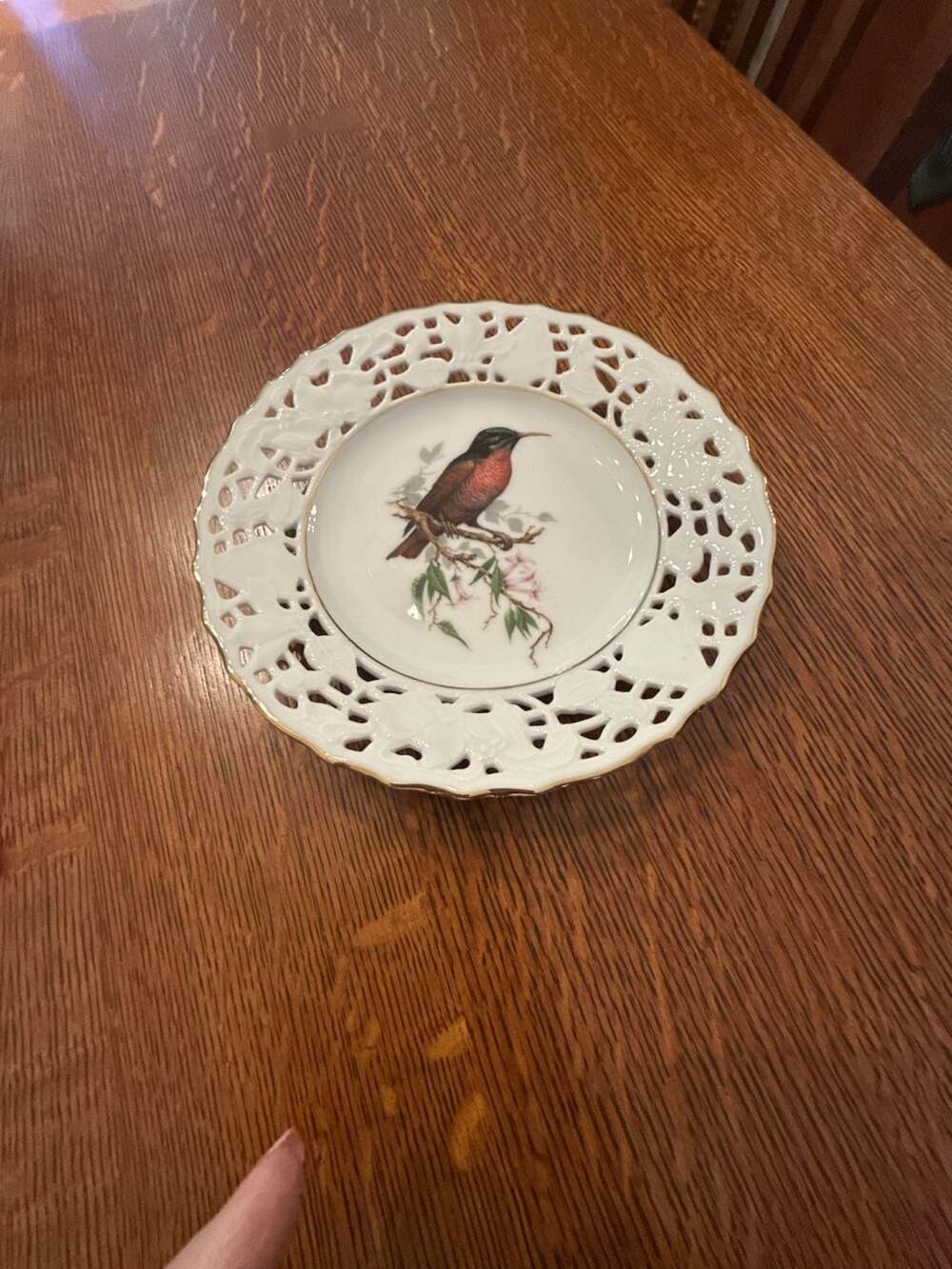 Alt Mitterteich Bavaria Porcelain Pierced Decorative Plate with Hummingbird Moti